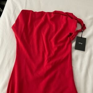 Khy sueded stretch knotted red long dress